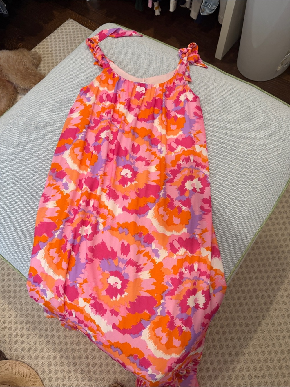 Pink & Orange Floral Tie-Shoulder flowy Dress